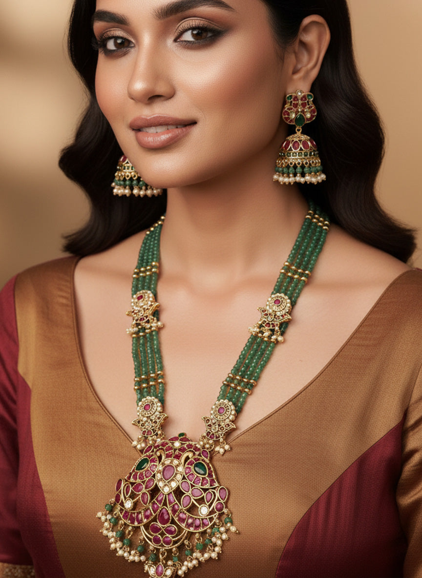 Bridal Gold Plated KempStone Beads Necklace Set by Abdesignsjewellery