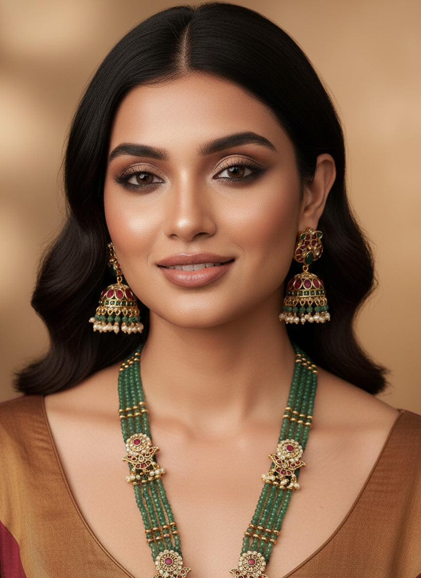 Bridal Gold Plated KempStone Beads Necklace Set by Abdesignsjewellery