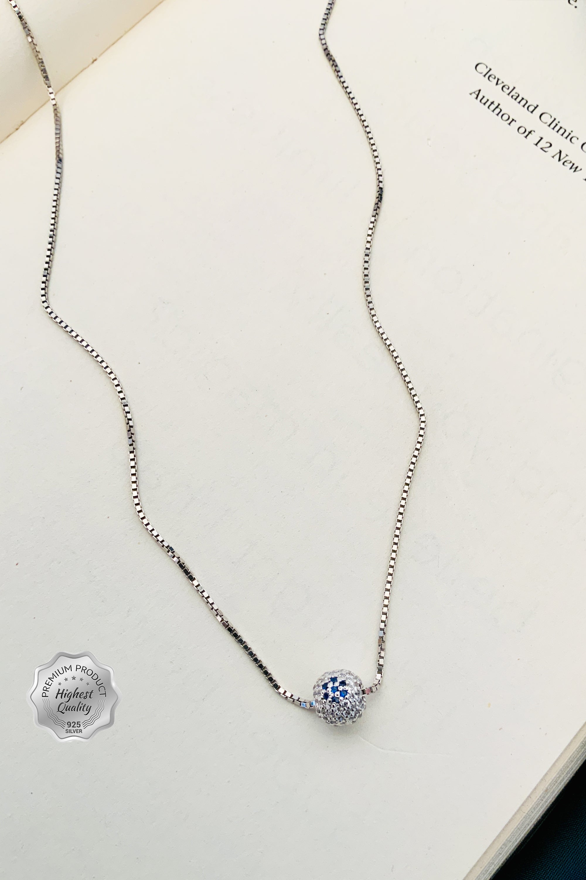 925 Fine Silver Ball Elegant Diamond Round Pendant
