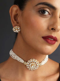 Thumbnail for Kundan Polki Choker Necklace Earrings