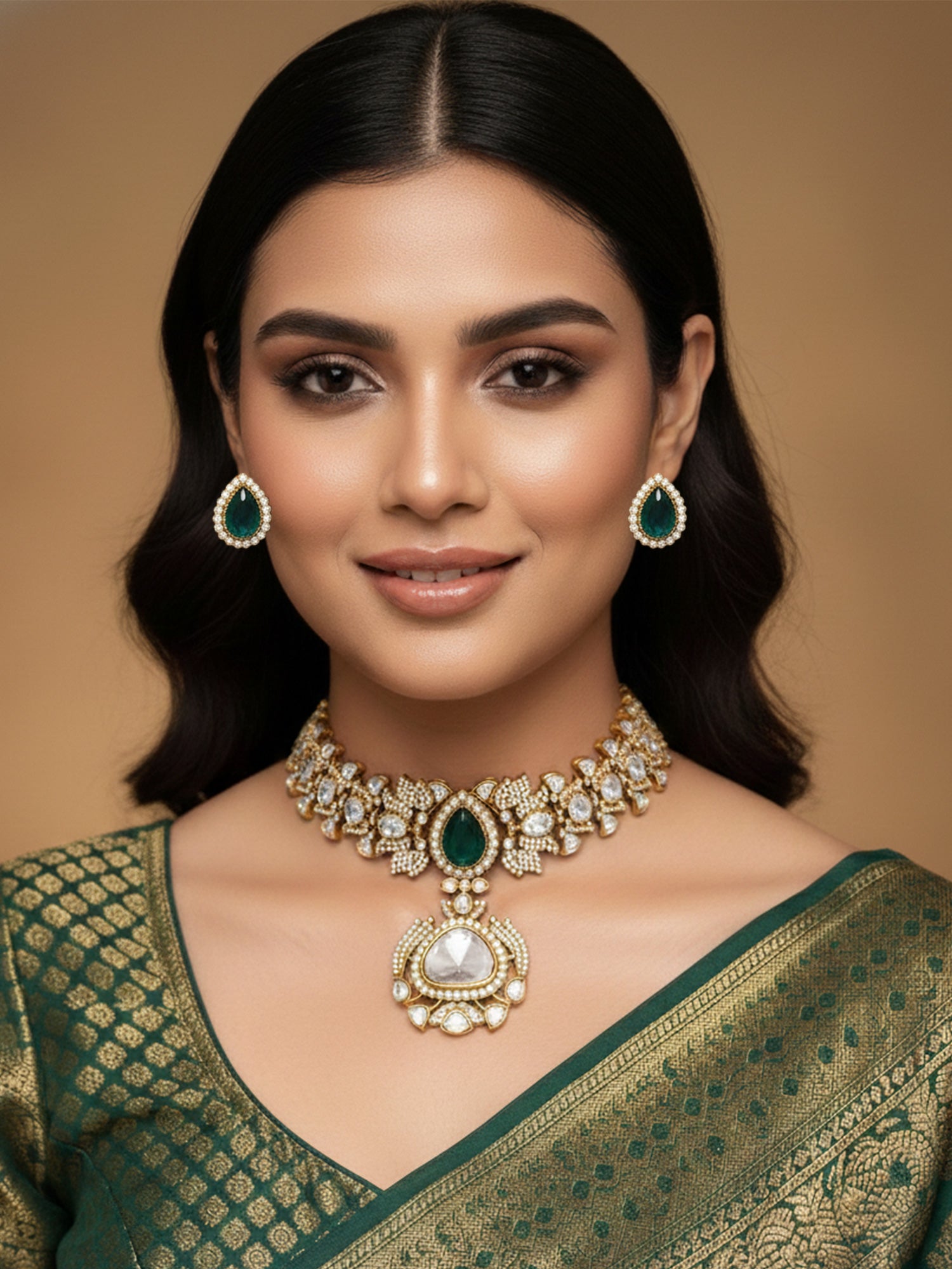Abdesignsjewellery Gold Plated Polki Necklace Set