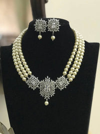 Thumbnail for Luxurious Silver Plated Pearl Choker Diamond Necklace