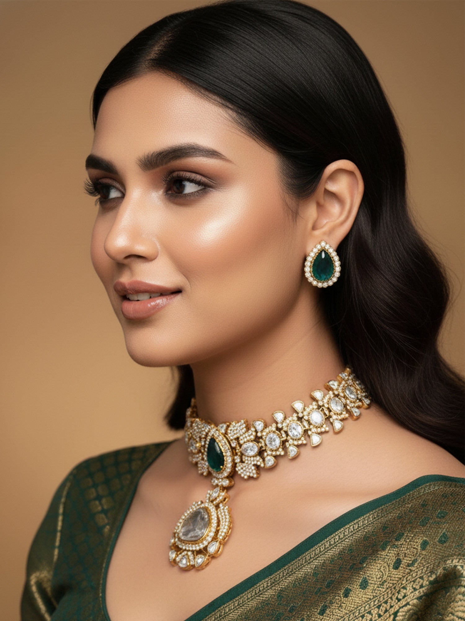 Abdesignsjewellery Gold Plated Polki Necklace Set