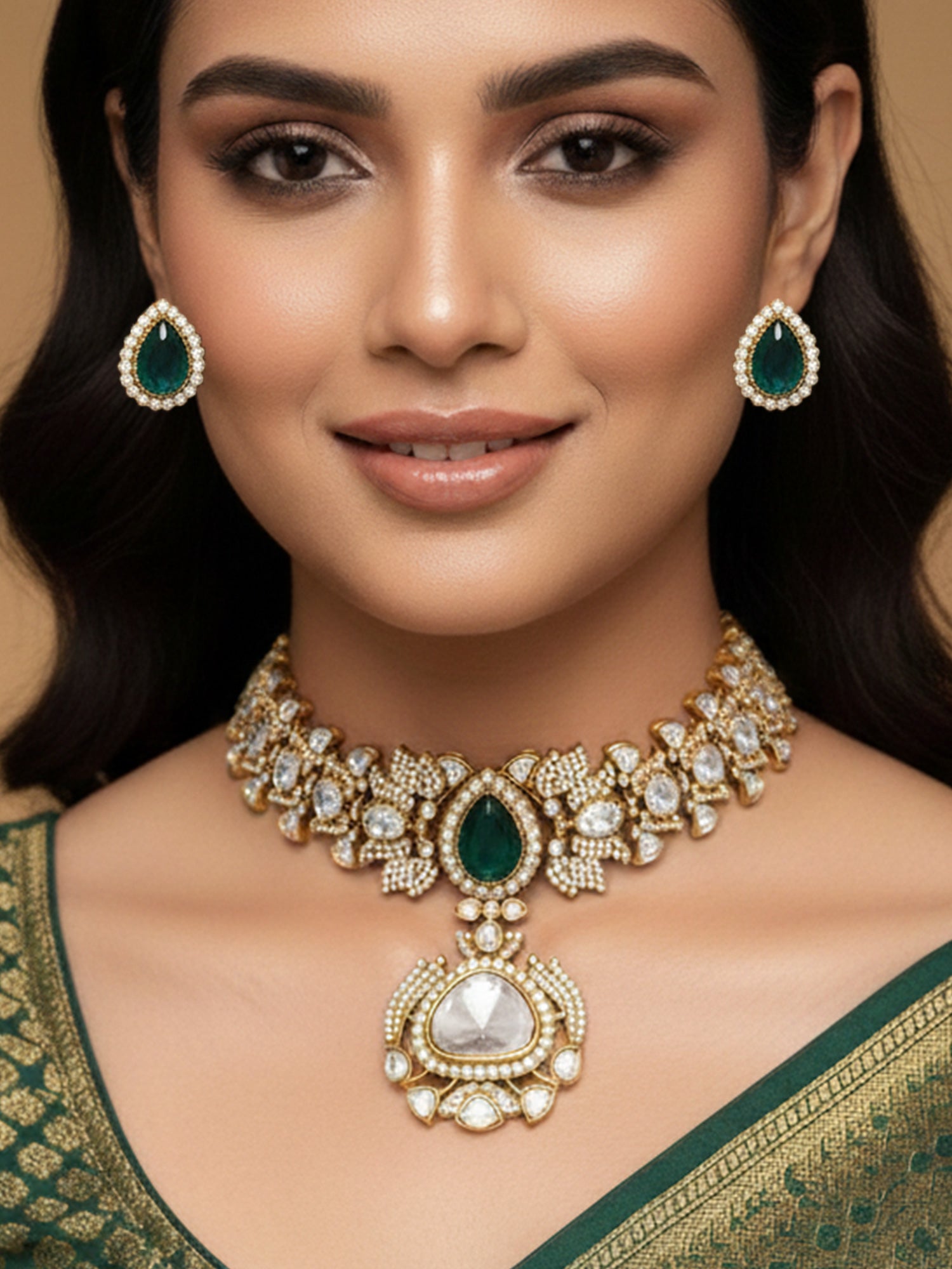 Abdesignsjewellery Gold Plated Polki Necklace Set