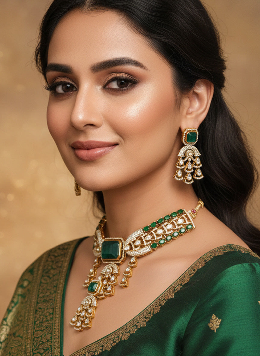 Abdesigns Gold Plated American Diamond Necklace Set