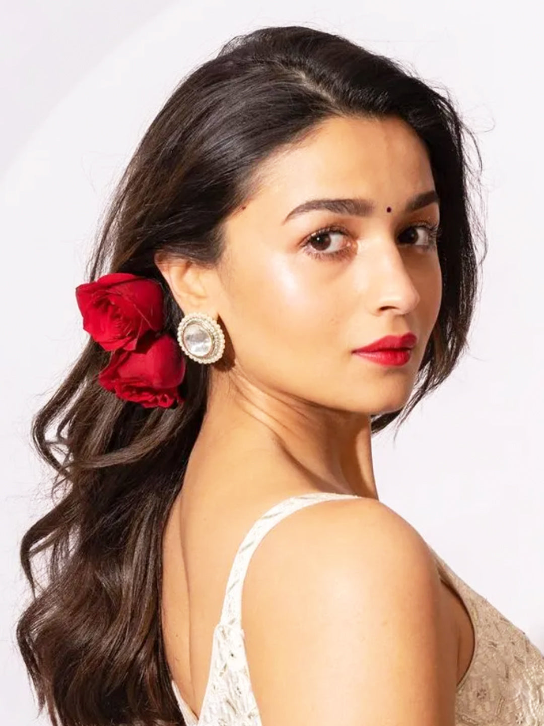Alia Bhatt Inspired Gold Plated Polki Diamond Stud Earring