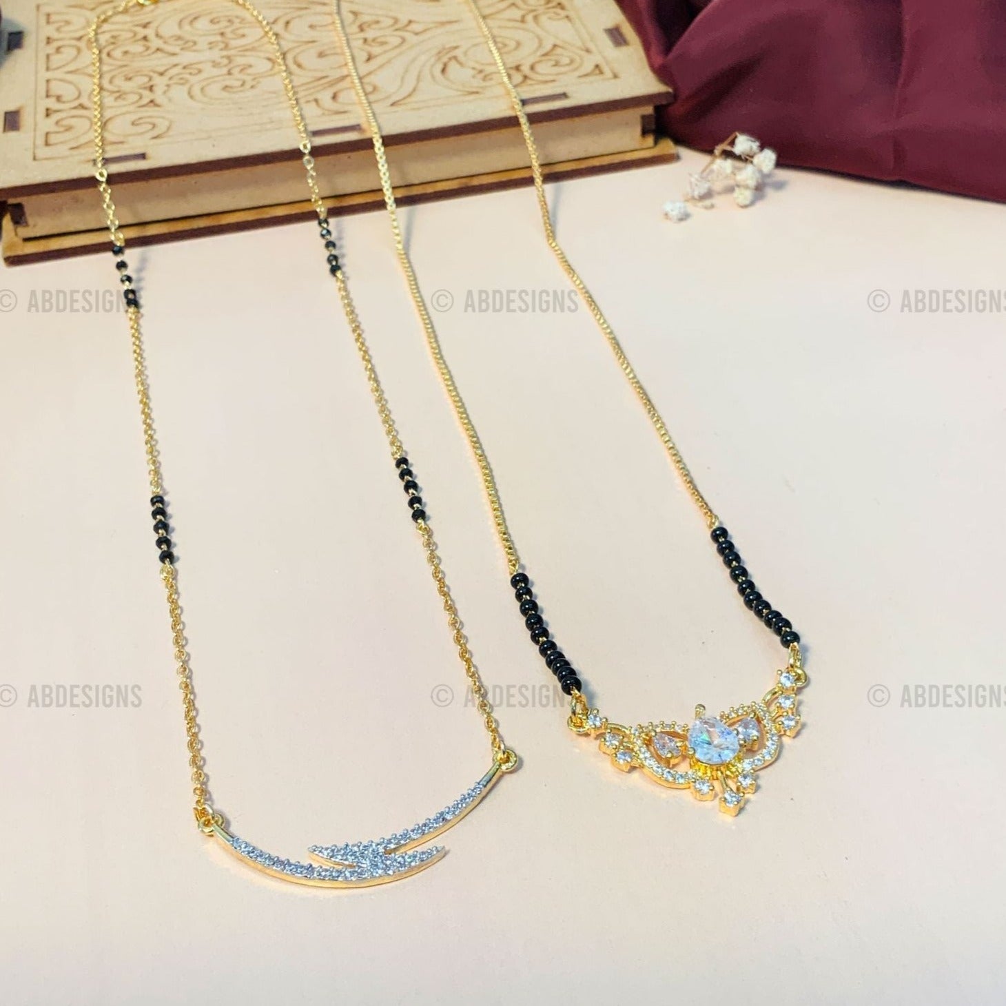 Sparkling Gold Plated American Diamond Mangalsutra Combo