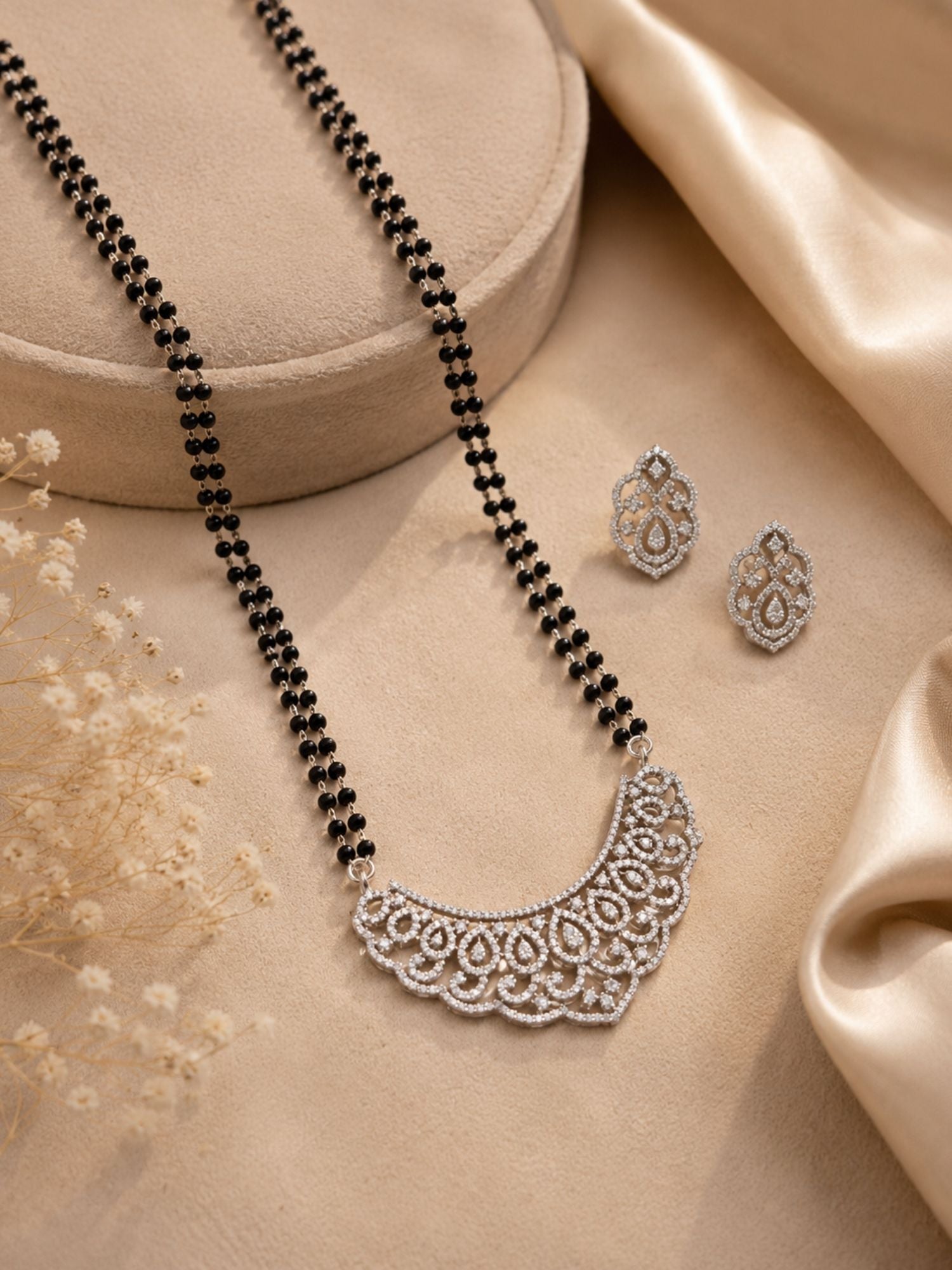 Designer Diamond Mangalsutra Set in Silver Finish | Abdesigns