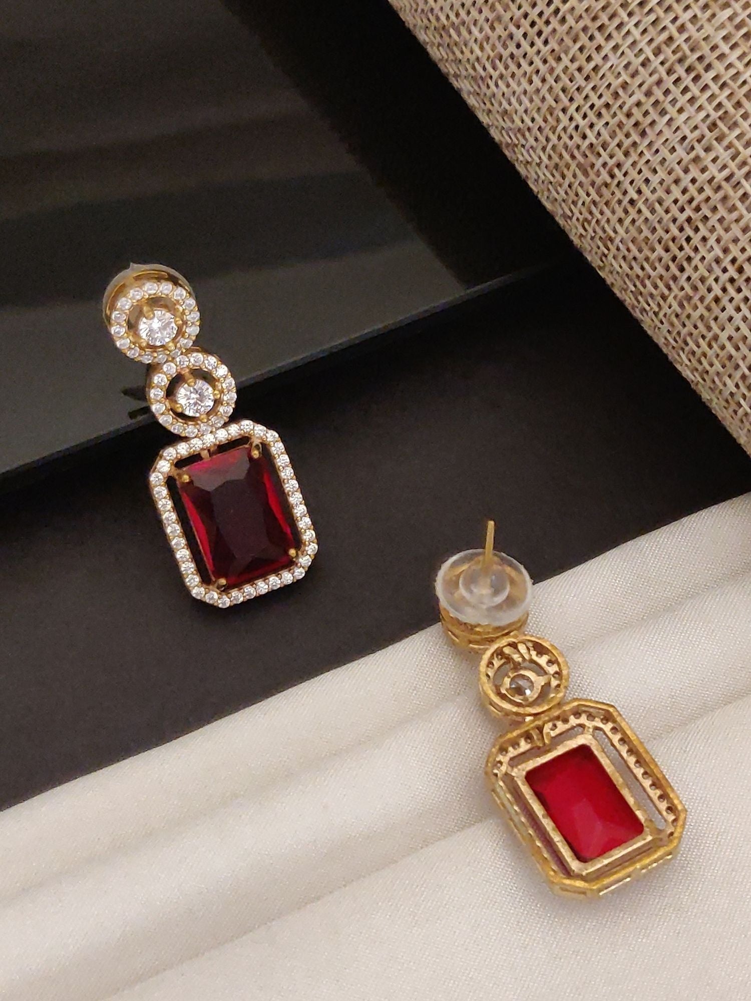 Abdesigns American Diamond Gold Plated Earring