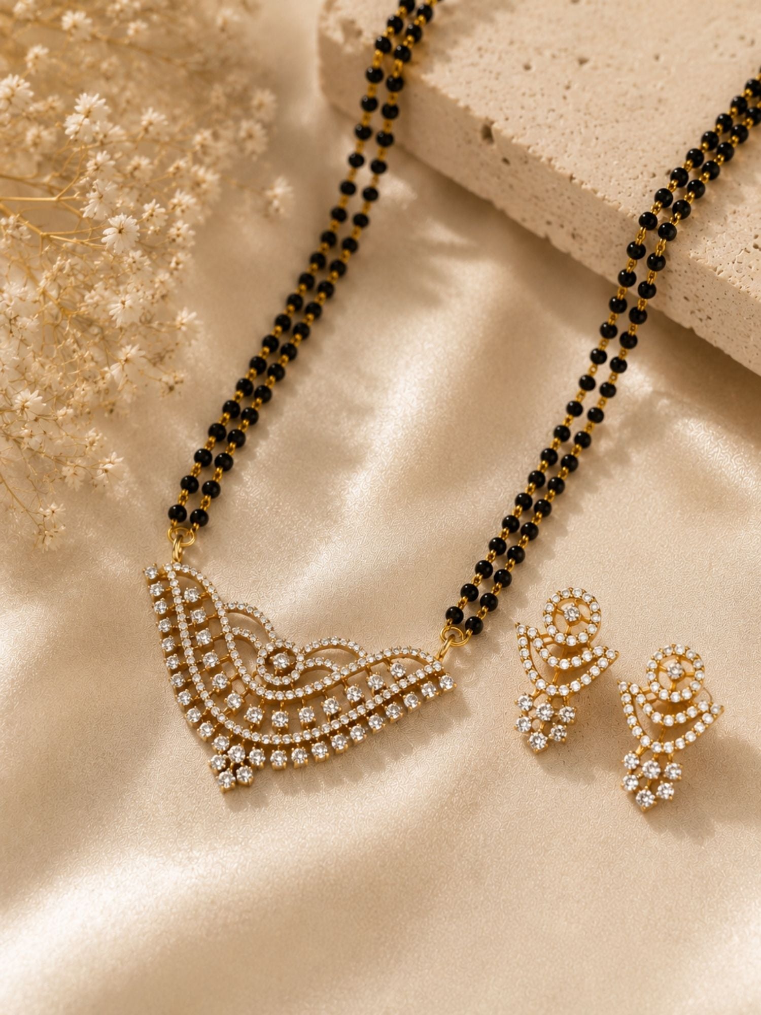 American Diamond Mangalsutra Set in Gold Plating – Modern | Abdesigns