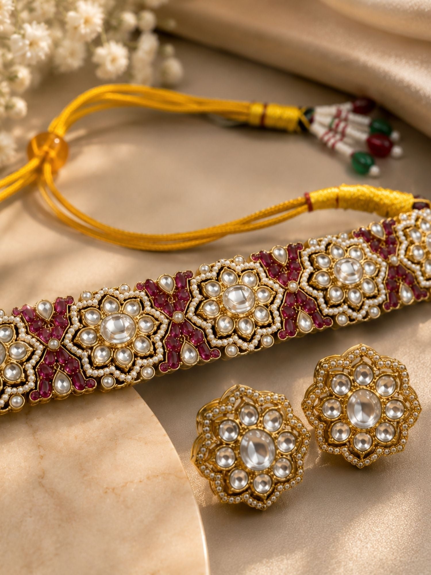 Floral Kundan Choker Set in Gold Plating – Bridal | Abdesigns