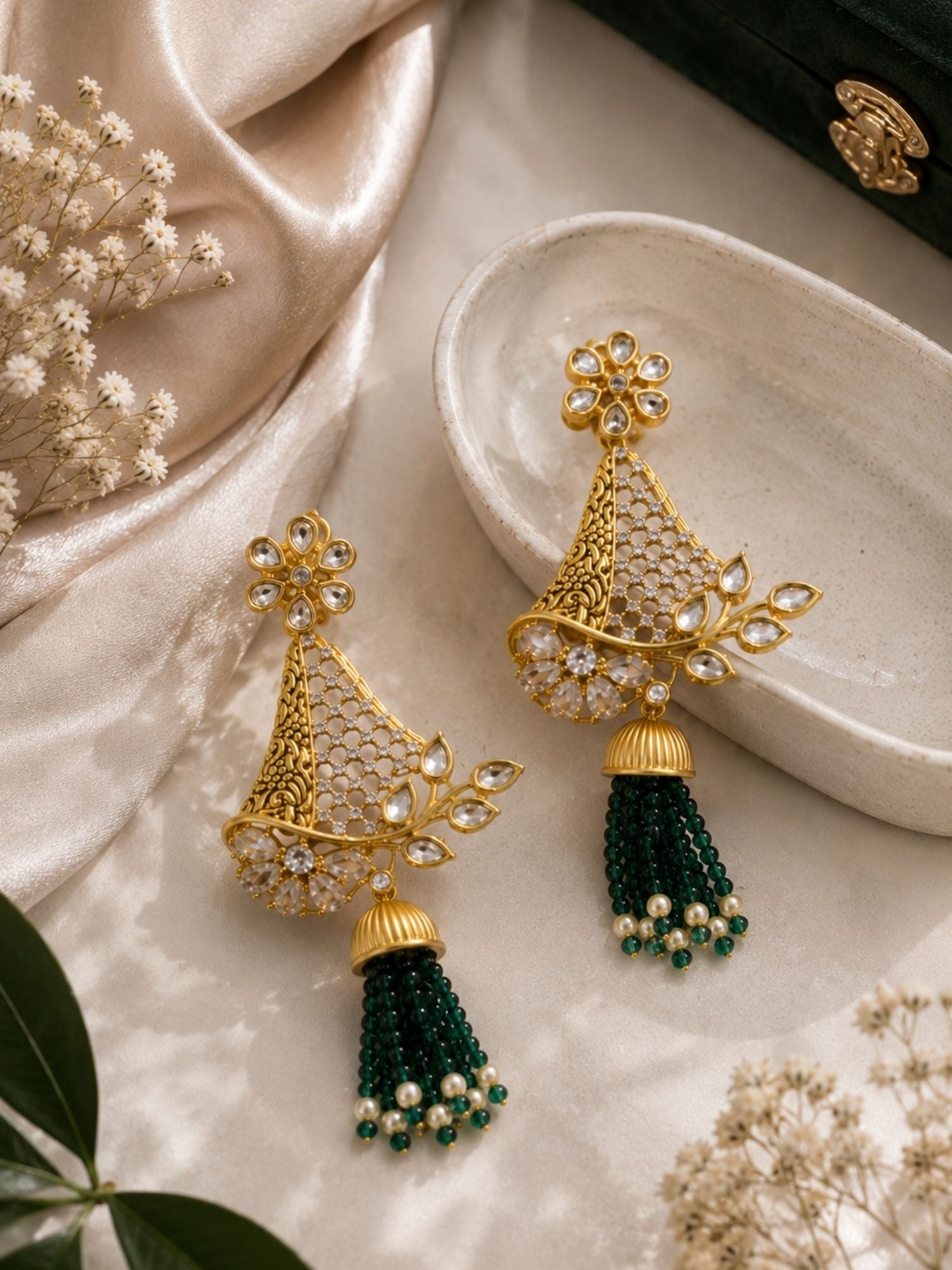 Tassel Kundan Earrings in Gold Finish – Festive Wear | Abdesigns Jewellery