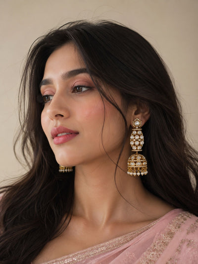 Kundan Jhumka Bridal Earrings in Gold Plating | Abdesigns