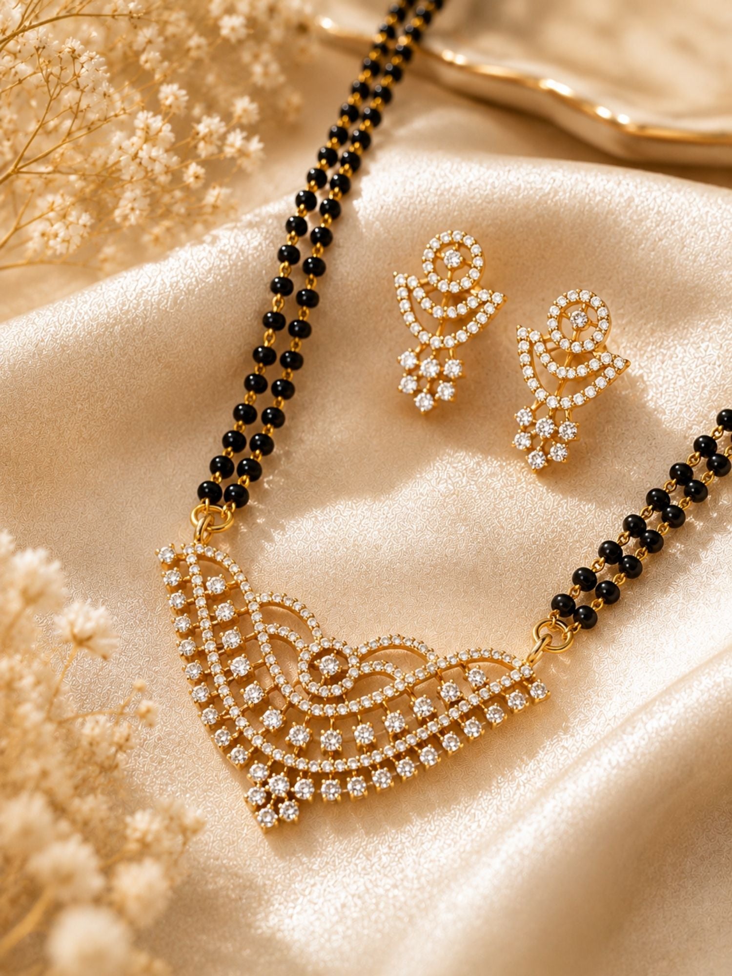American Diamond Mangalsutra Set in Gold Plating – Modern | Abdesigns
