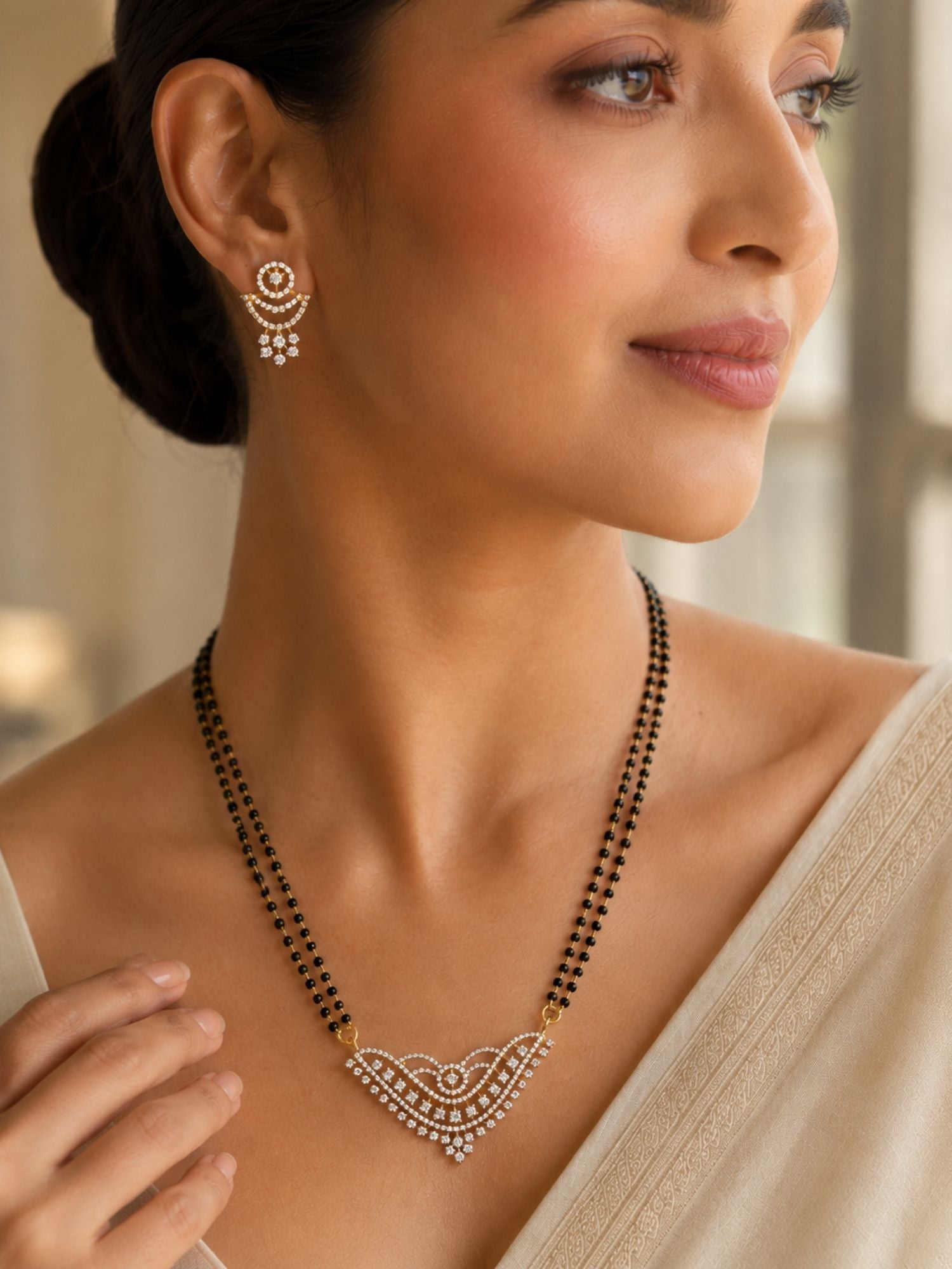 American Diamond Mangalsutra Set in Gold Plating – Modern | Abdesigns