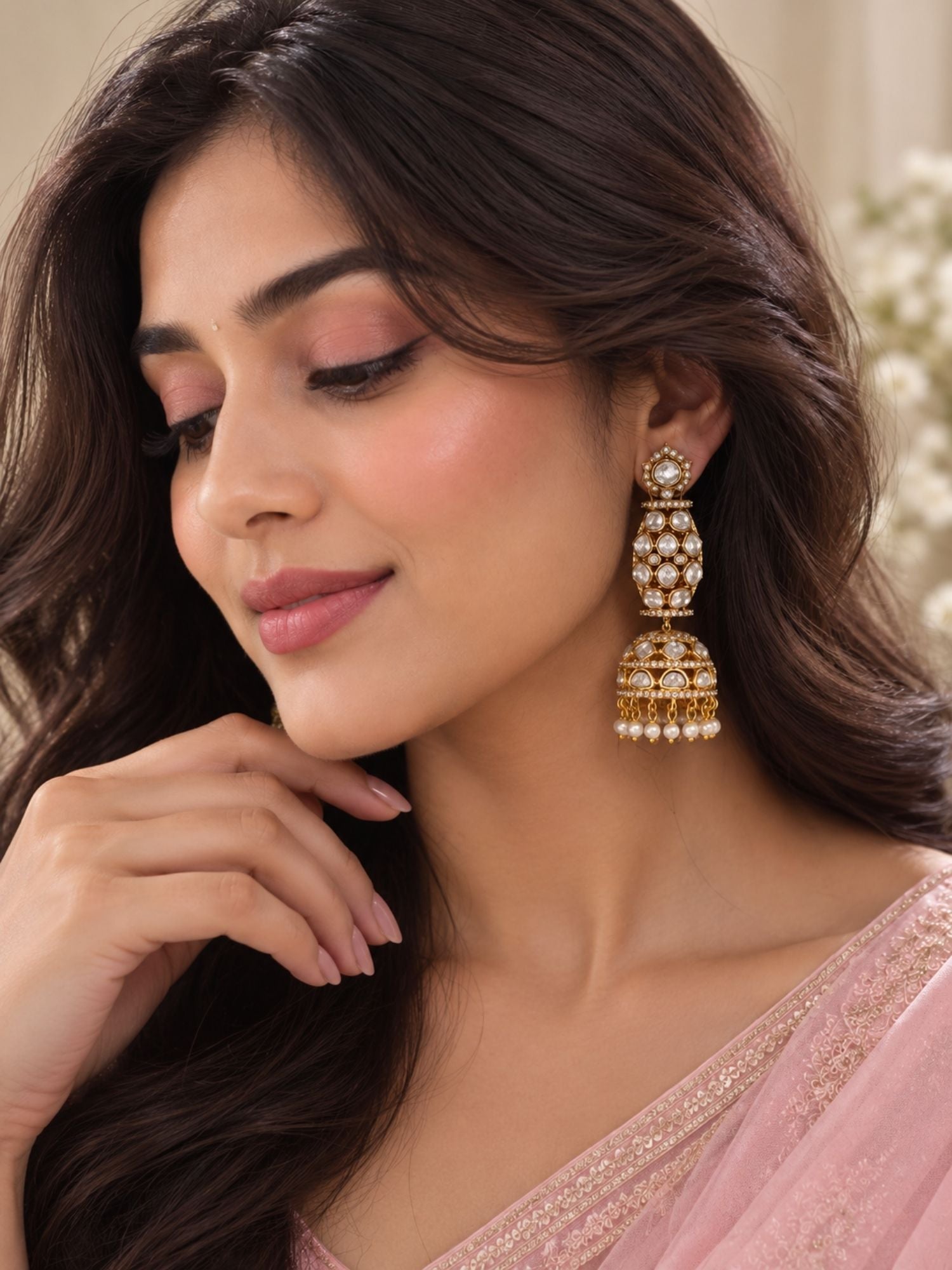 Kundan Jhumka Bridal Earrings in Gold Plating | Abdesigns