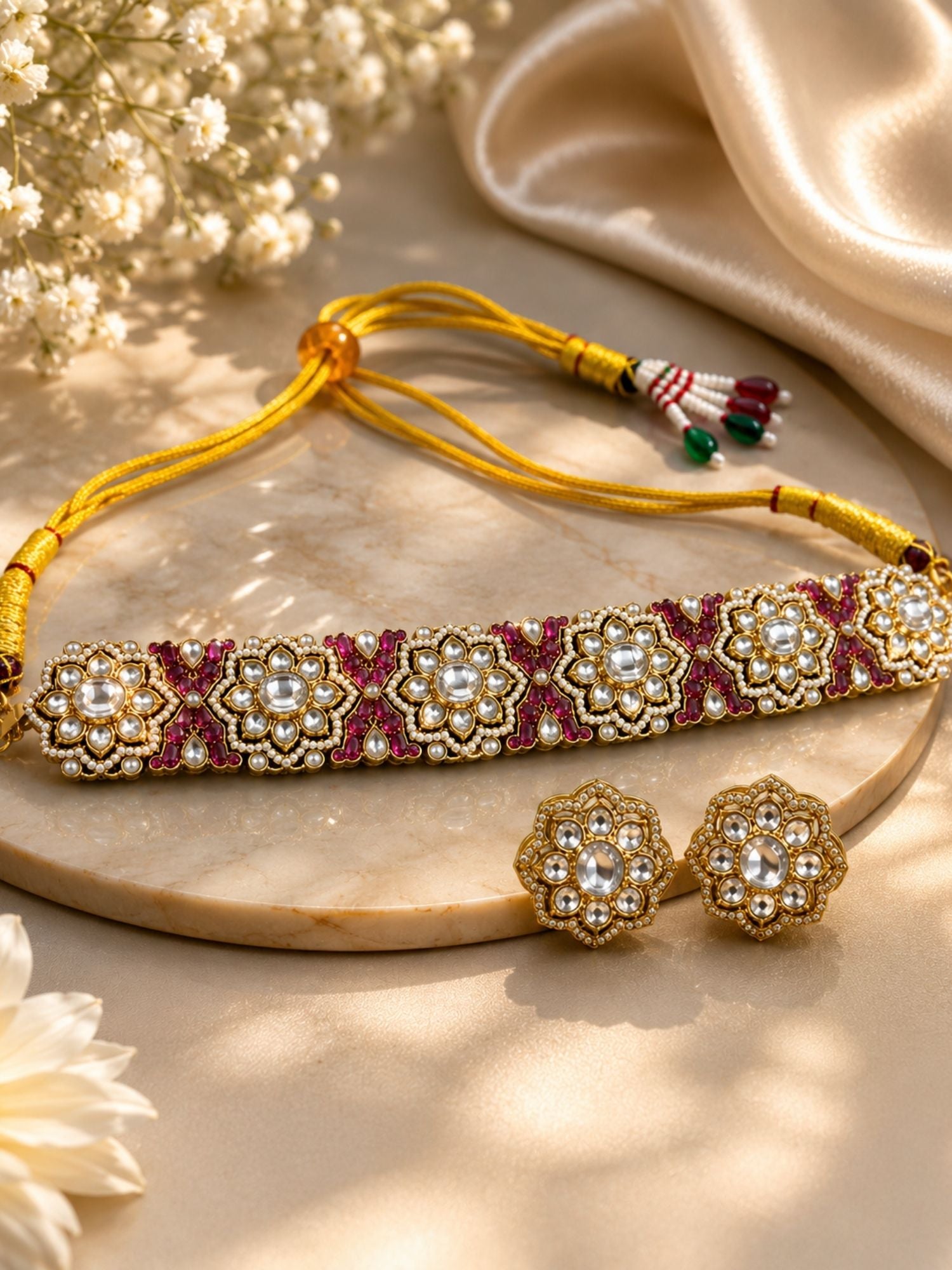 Floral Kundan Choker Set in Gold Plating – Bridal | Abdesigns