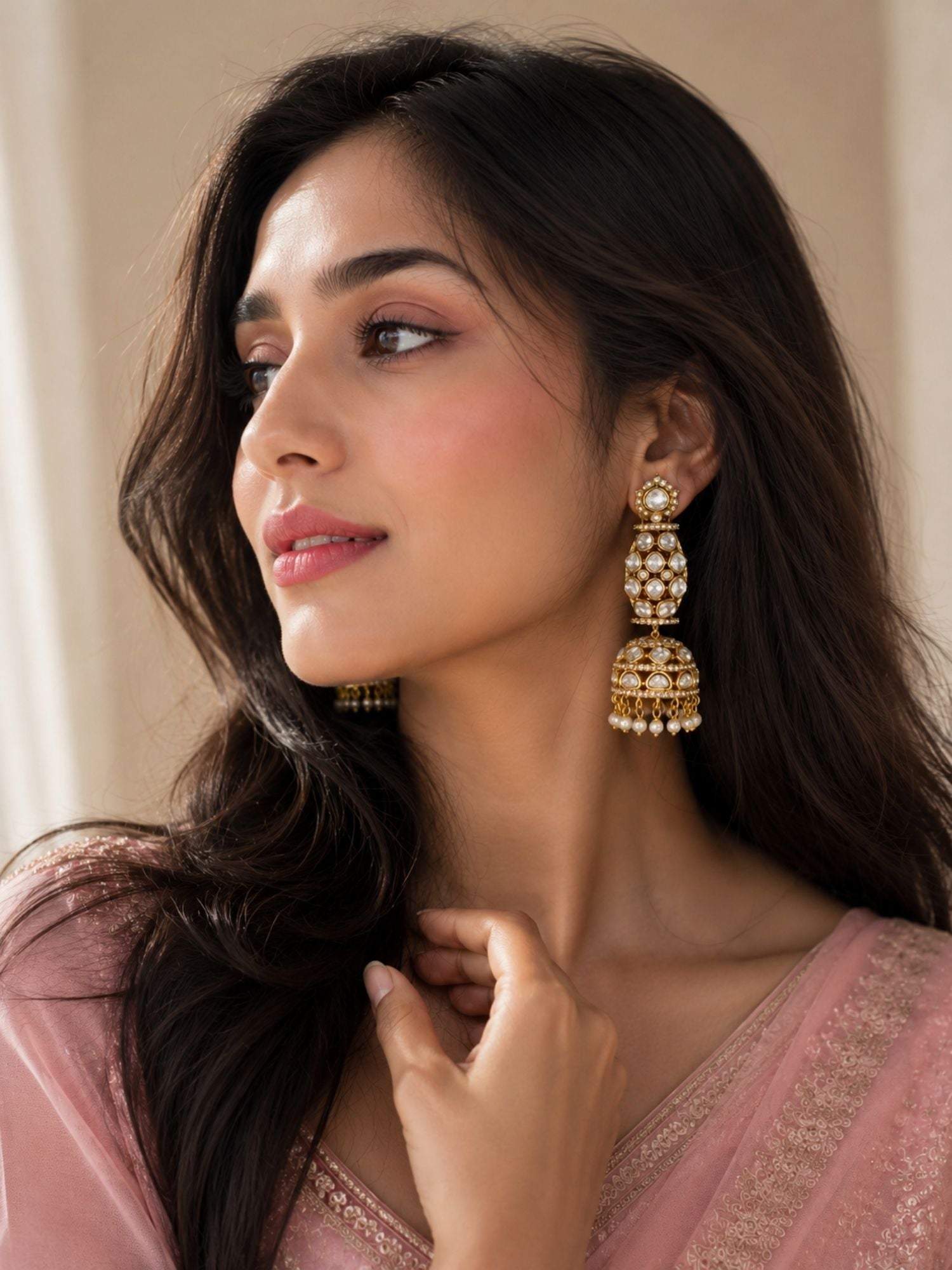 Kundan Jhumka Bridal Earrings in Gold Plating | Abdesigns
