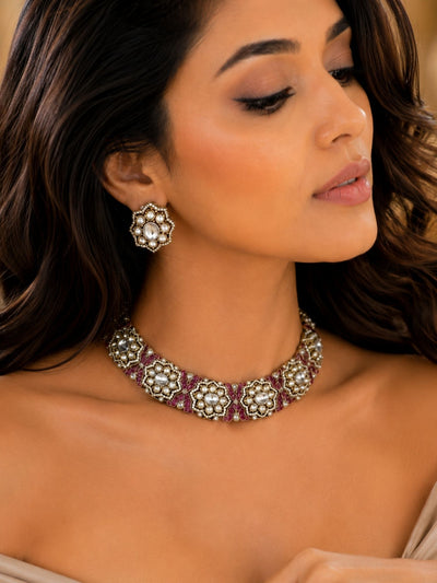 Floral Kundan Choker Set in Gold Plating – Bridal | Abdesigns