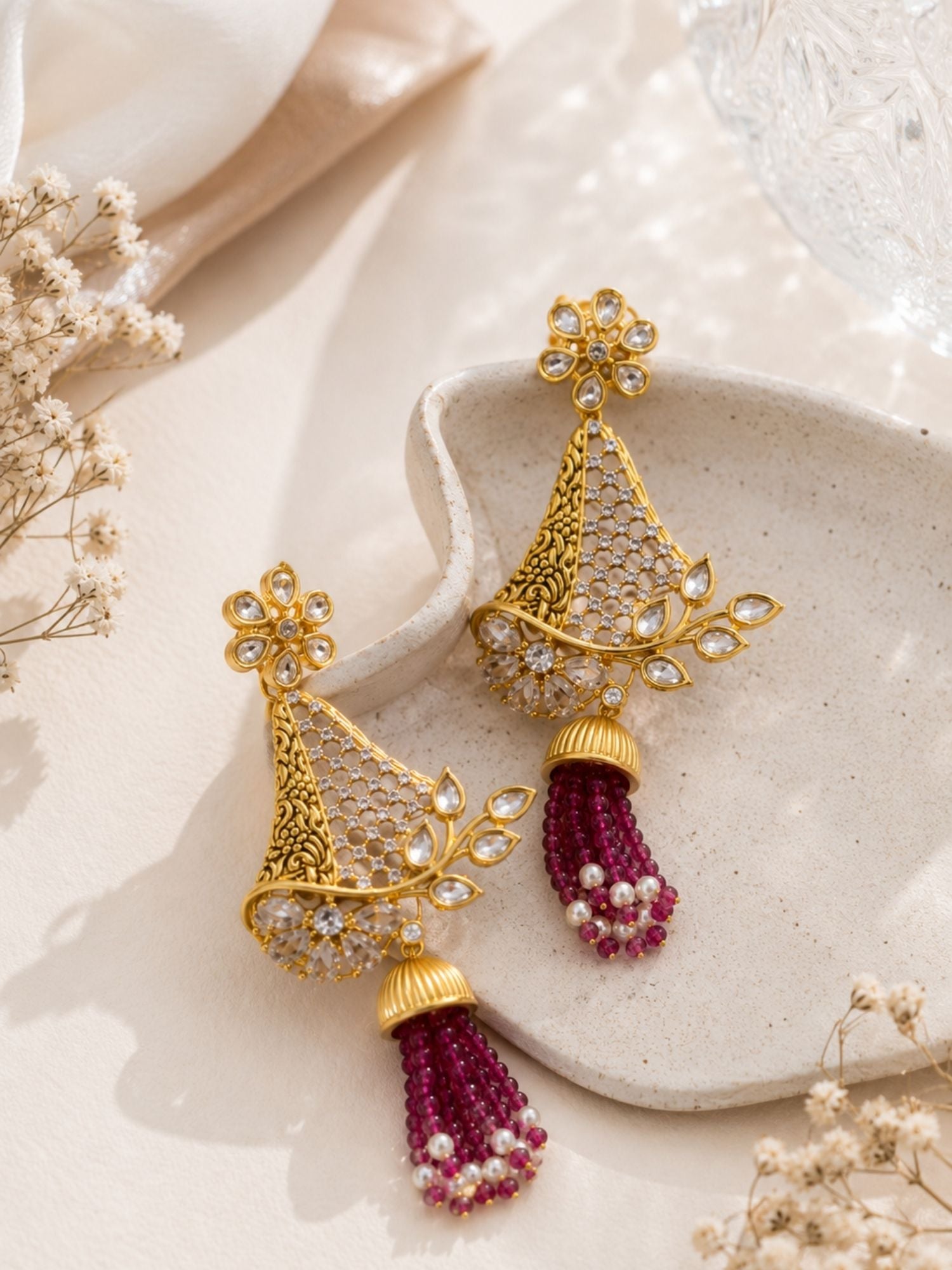 Tassel Kundan Earrings in Gold Finish – Festive Wear | Abdesigns Jewellery