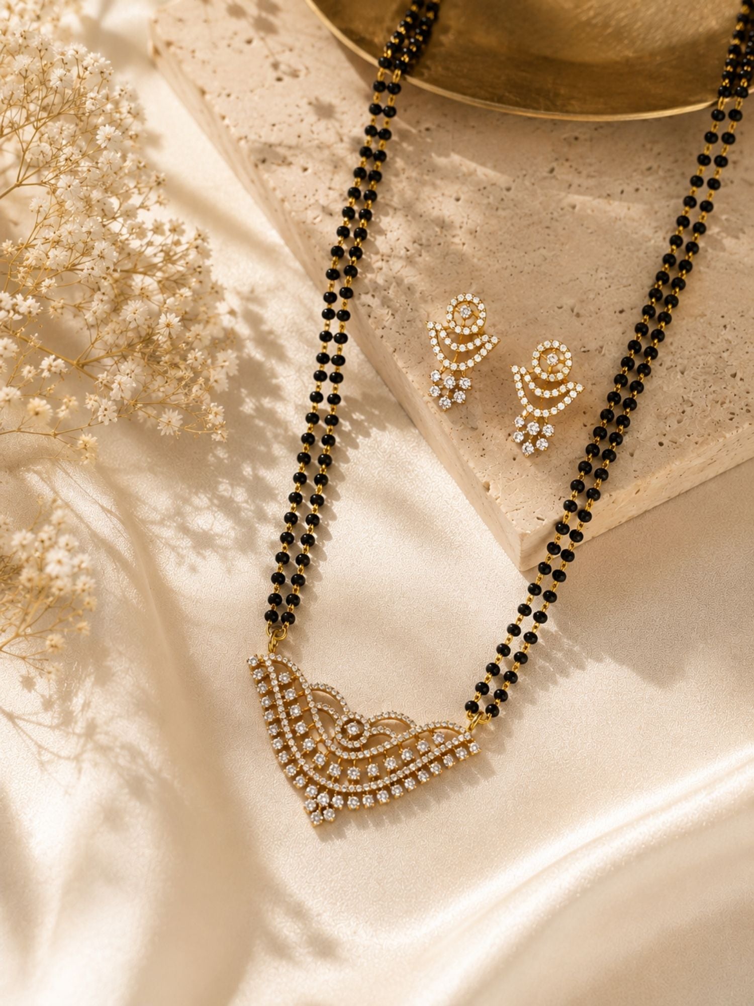 American Diamond Mangalsutra Set in Gold Plating – Modern | Abdesigns