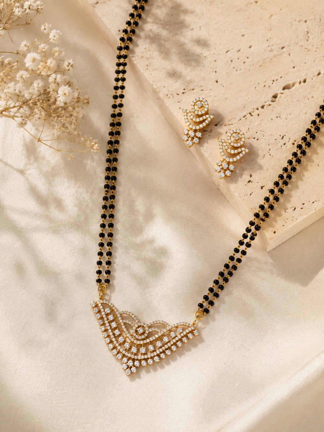 American Diamond Mangalsutra Set in Gold Plating – Modern | Abdesigns