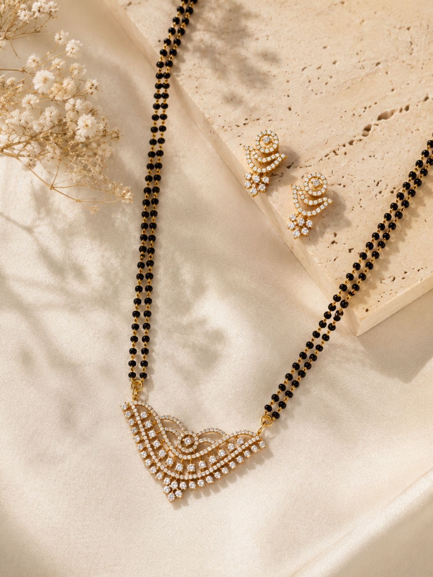 American Diamond Mangalsutra Set in Gold Plating – Modern | Abdesigns