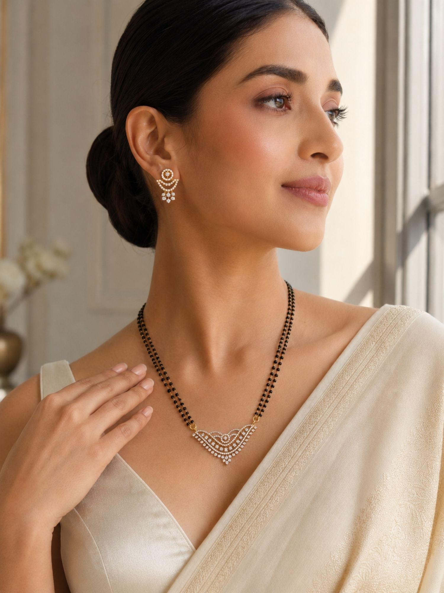 American Diamond Mangalsutra Set in Gold Plating – Modern | Abdesigns