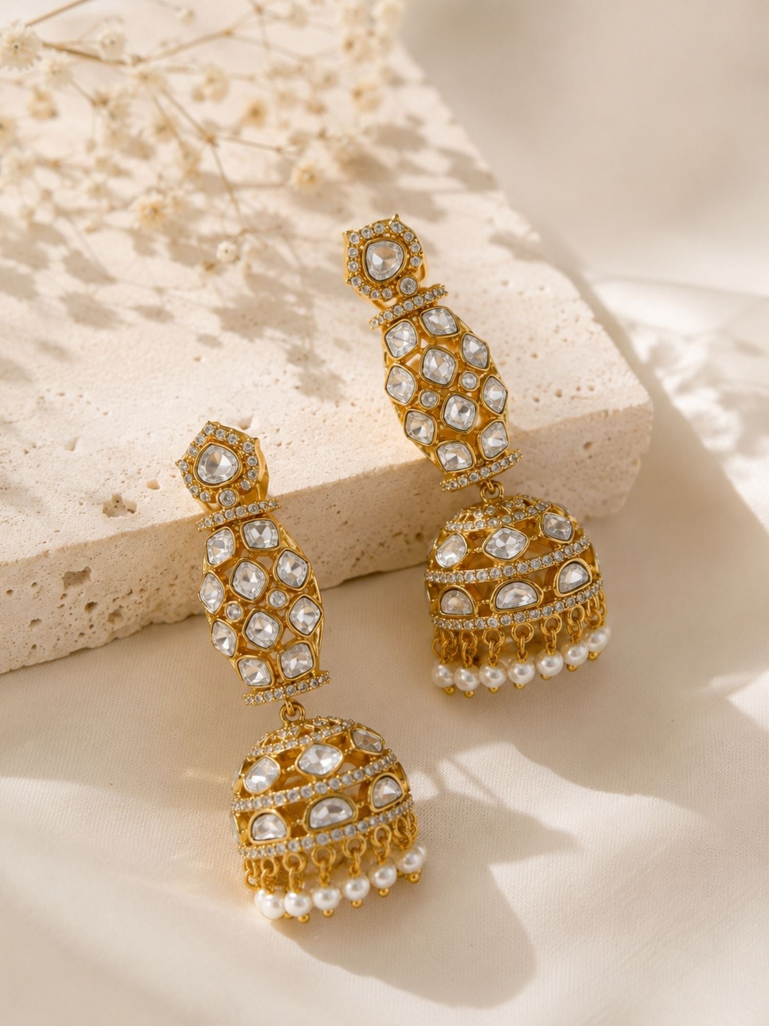 Kundan Jhumka Bridal Earrings in Gold Plating | Abdesigns