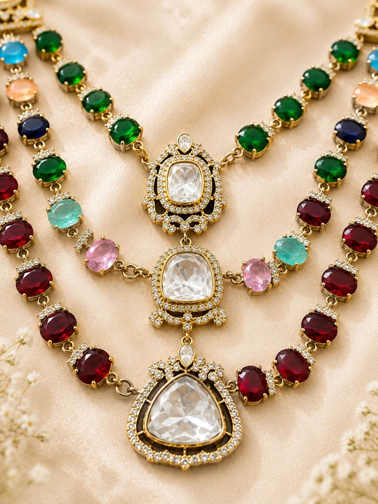 Bridal Polki Layered Necklace Set in Oxidsed Mehndi Plating  | Abdesigns Jewellery