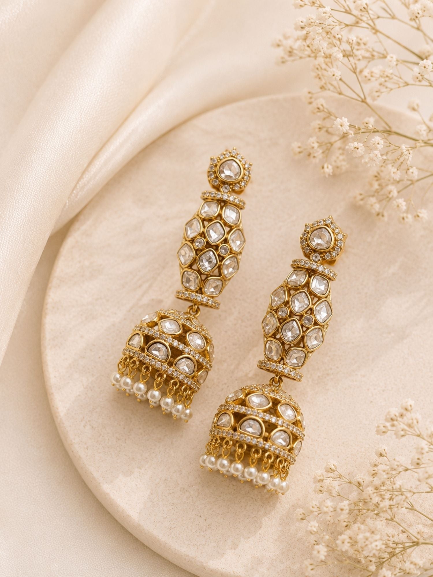 Kundan Jhumka Bridal Earrings in Gold Plating | Abdesigns