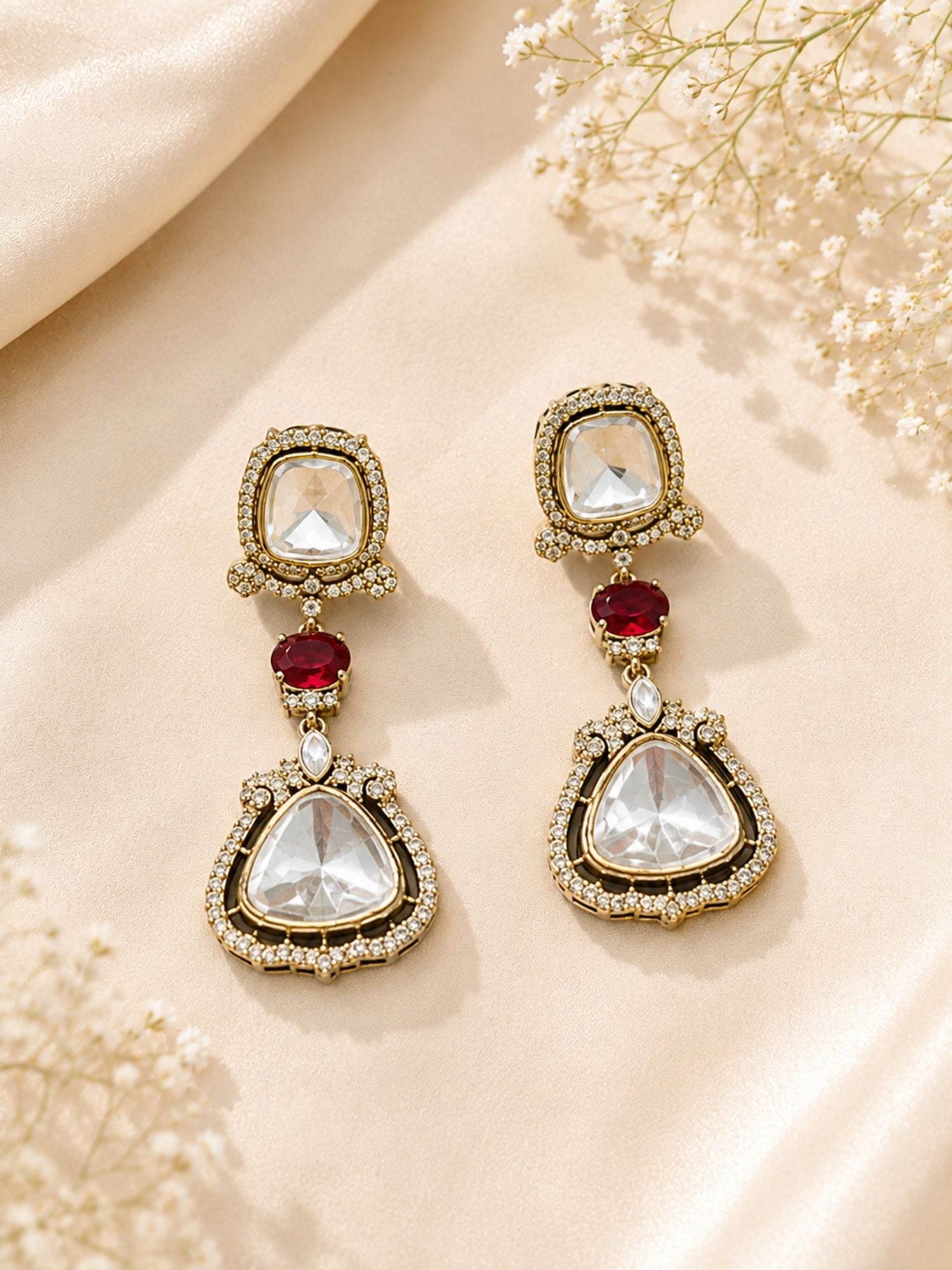 Bridal Polki Layered Necklace Set in Oxidsed Mehndi Plating  | Abdesigns Jewellery