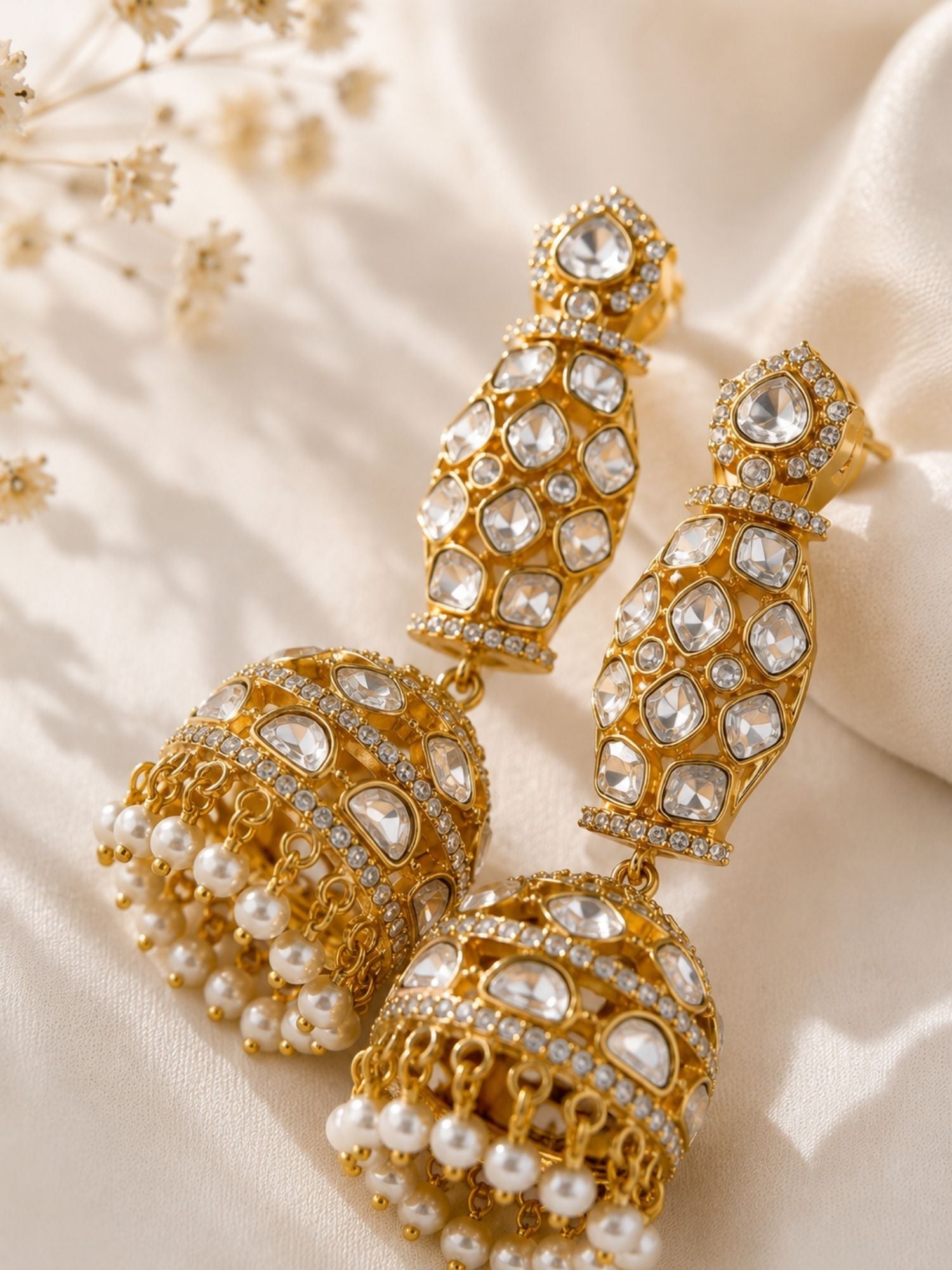Kundan Jhumka Bridal Earrings in Gold Plating | Abdesigns