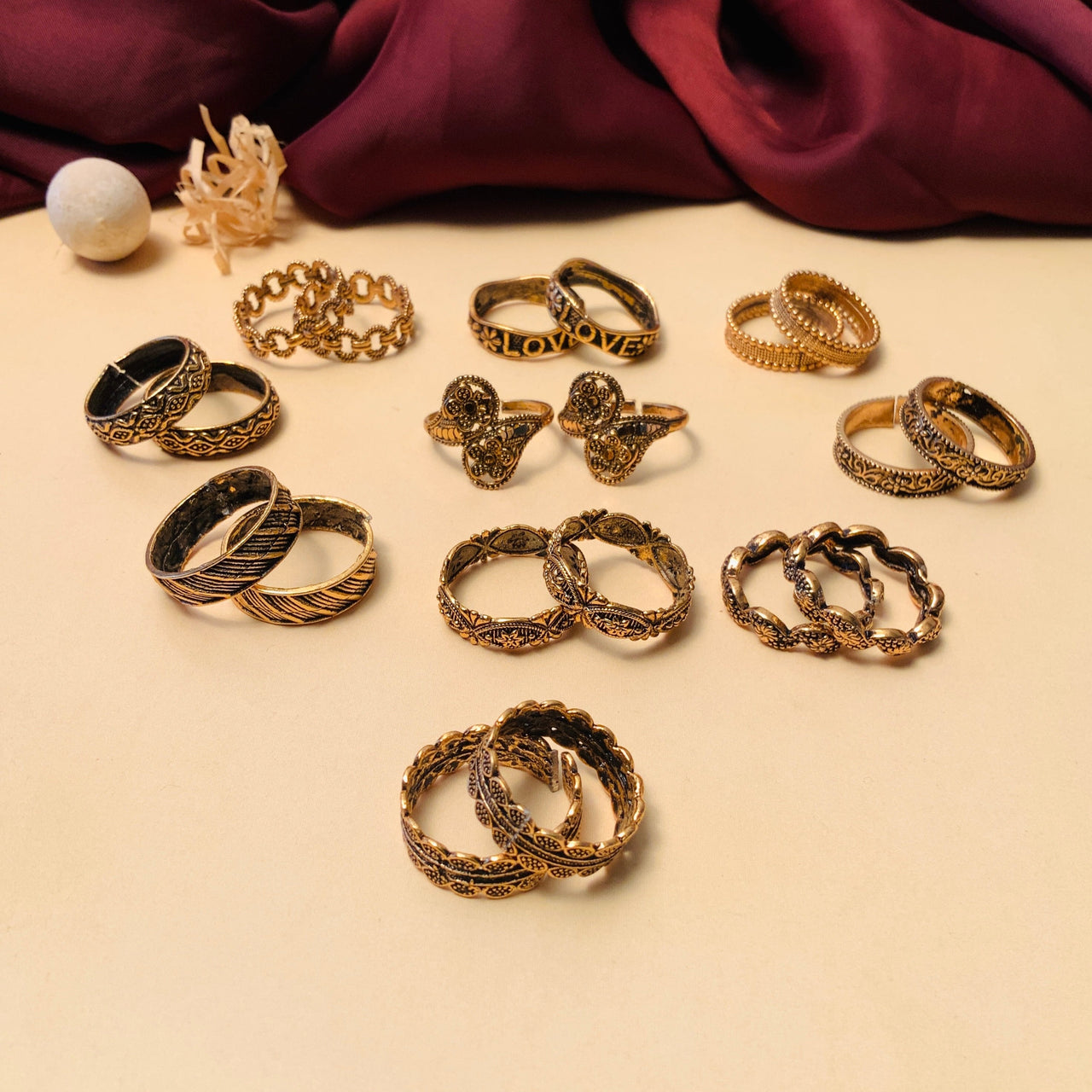 Dailywear Pack of 10 Gold Oxidised Toe rings Designs - Abdesignsjewellery
