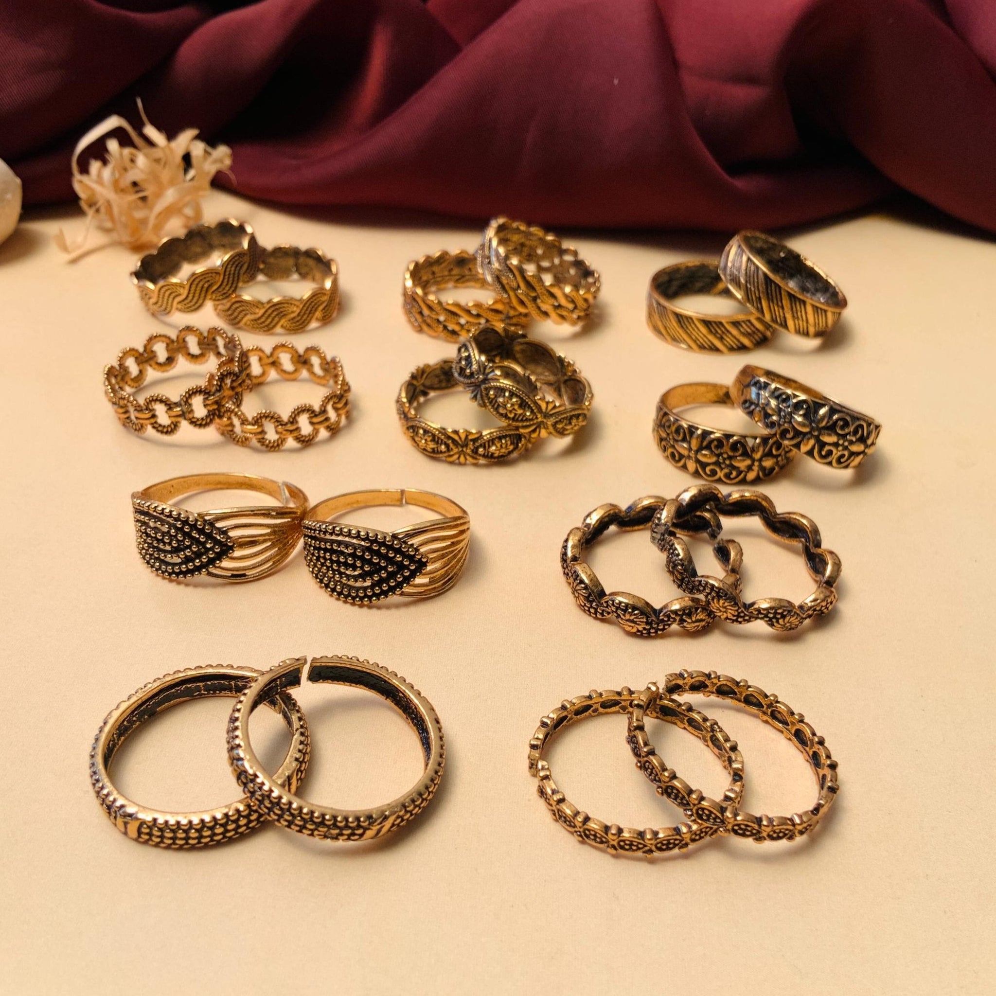 Limited Edition Pack of 10 Gold Oxidised Toe-rings Designs