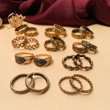 Limited Edition Pack of 10 Gold Oxidised Toe-rings Designs