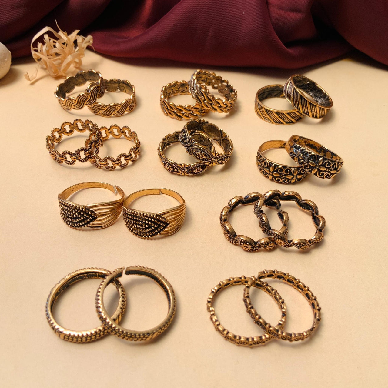Limited Edition Pack of 10 Gold Oxidised Toe-rings Designs