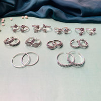 Thumbnail for Floral Pack of 10 Silver Oxidised Toe-rings Designs - Abdesignsjewellery