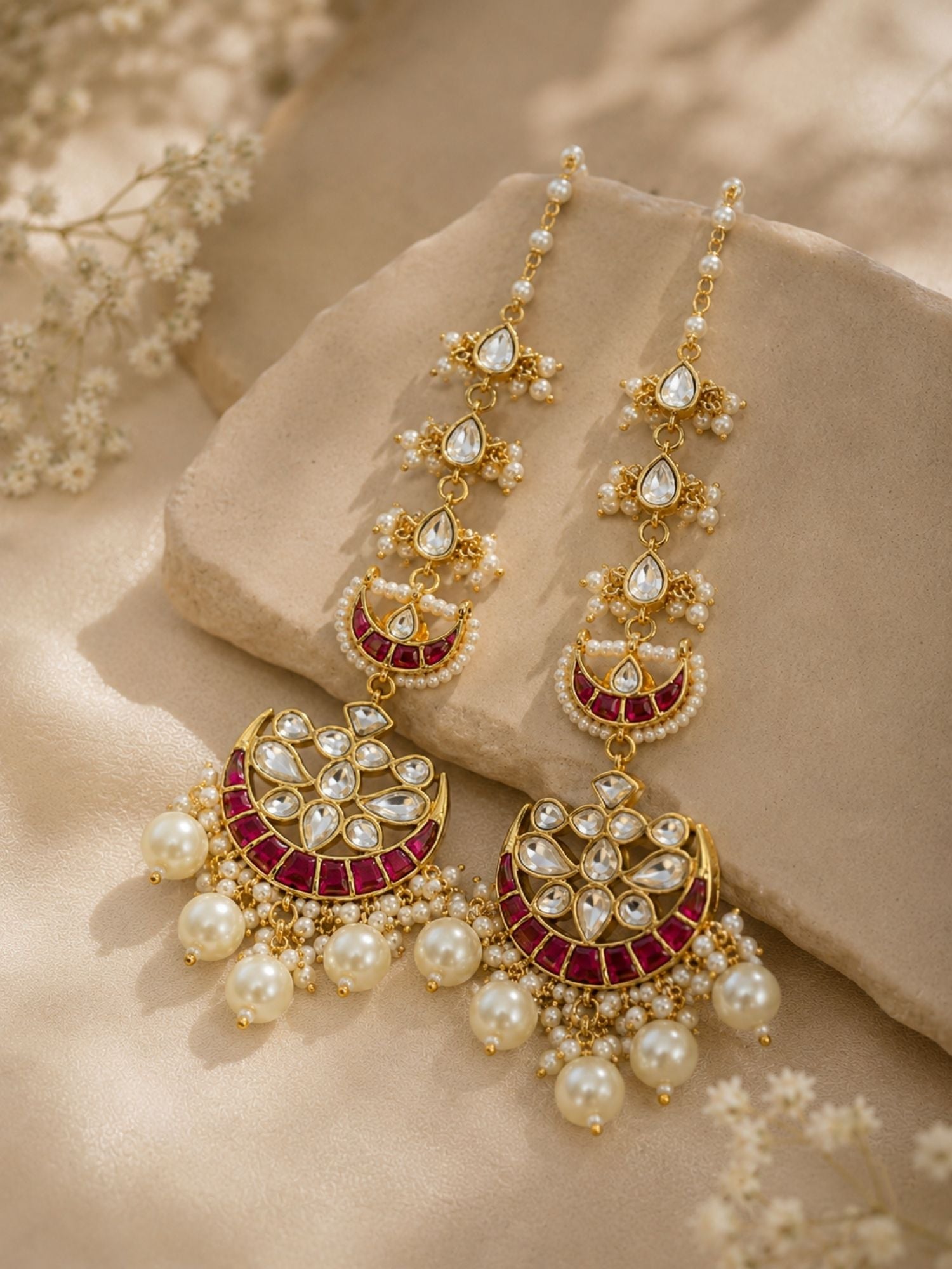Kundan Ear Chain Earrings in Gold Plating – Festive | Abdesigns