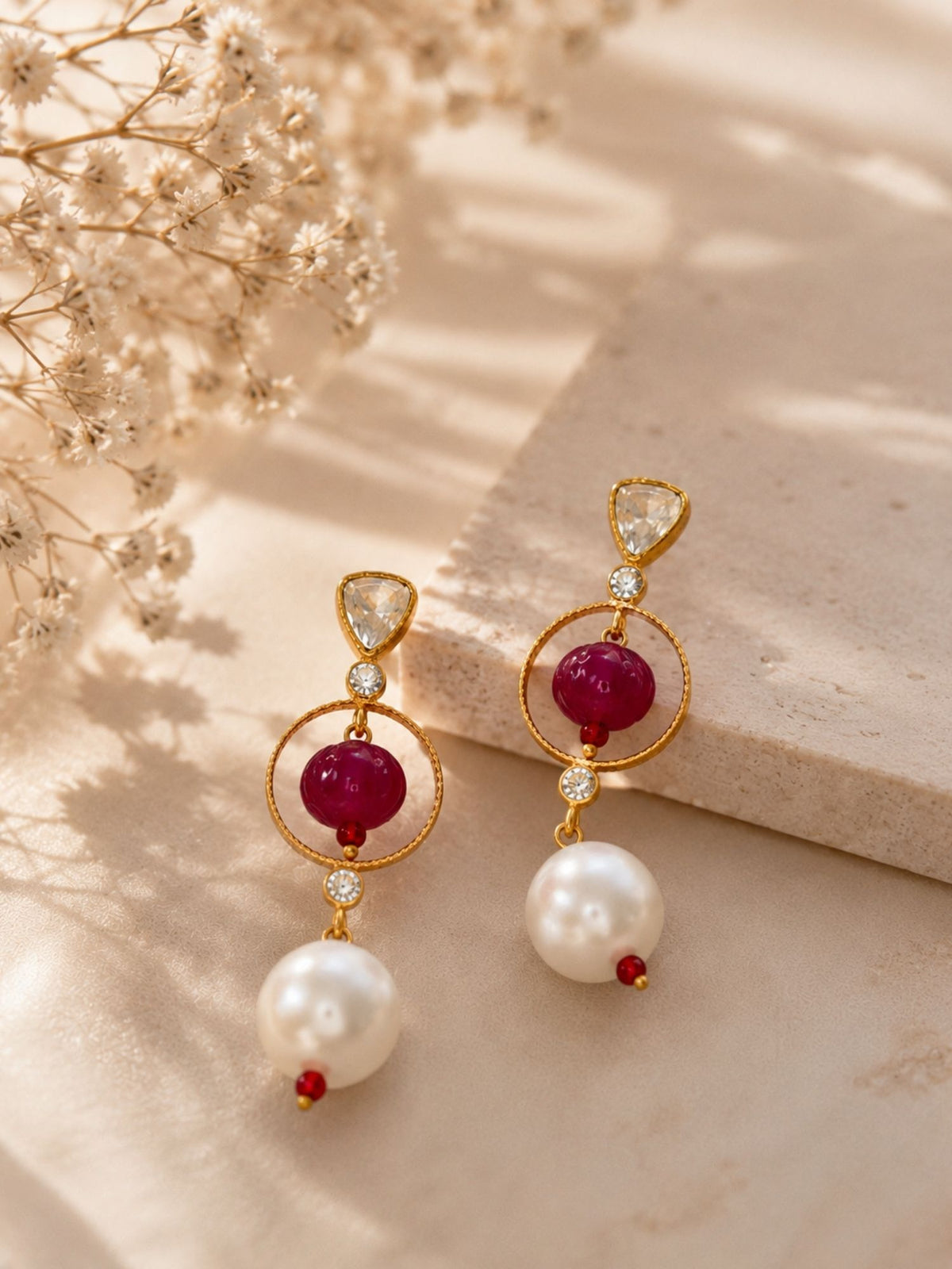 Gold Plated Kundan Pearl & Textured Statement Earrings Combo Set of 2 for Women