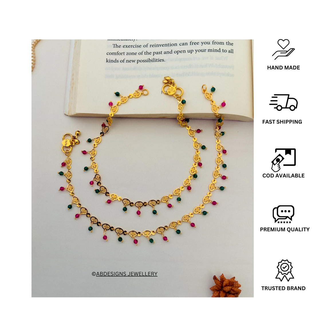 Beautiful Gold Plated Multibeads Anklets - Abdesignsjewellery