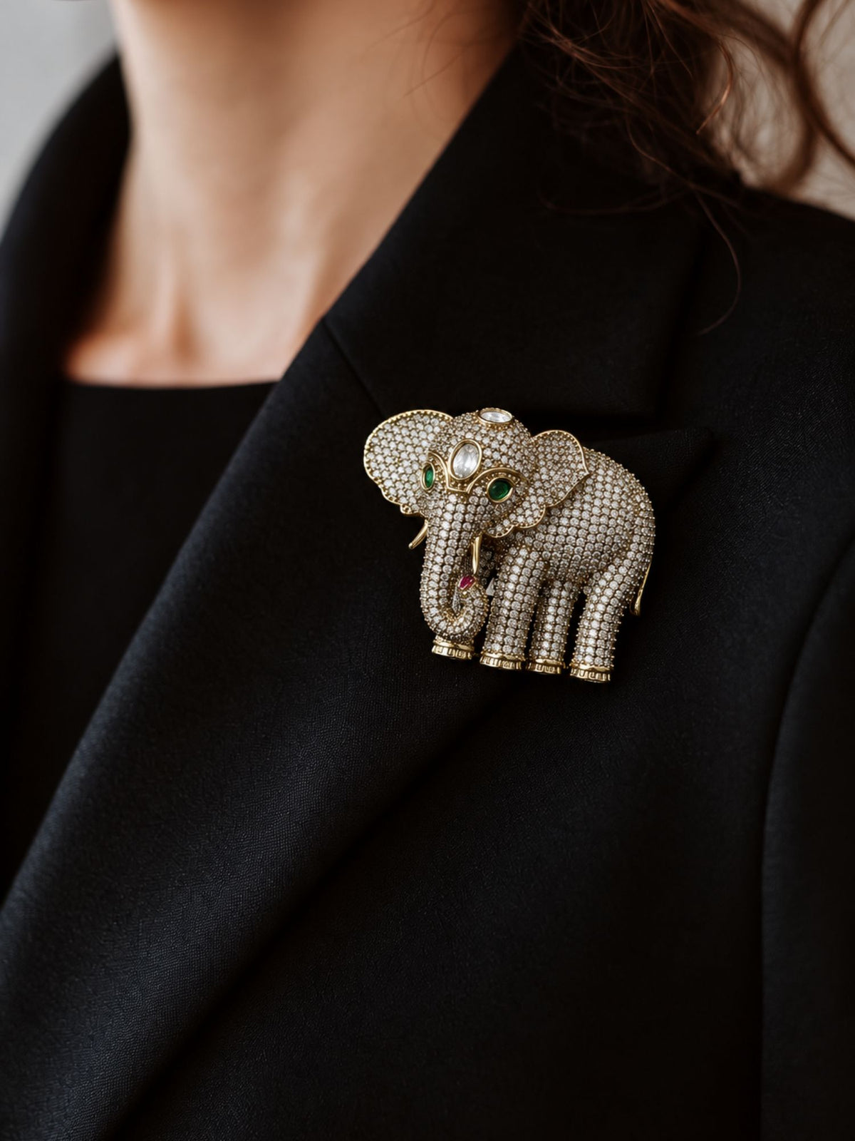 Royal Elephant Brooch Pin for Unisex | Gold Plated Crystal Statement Lapel Pin