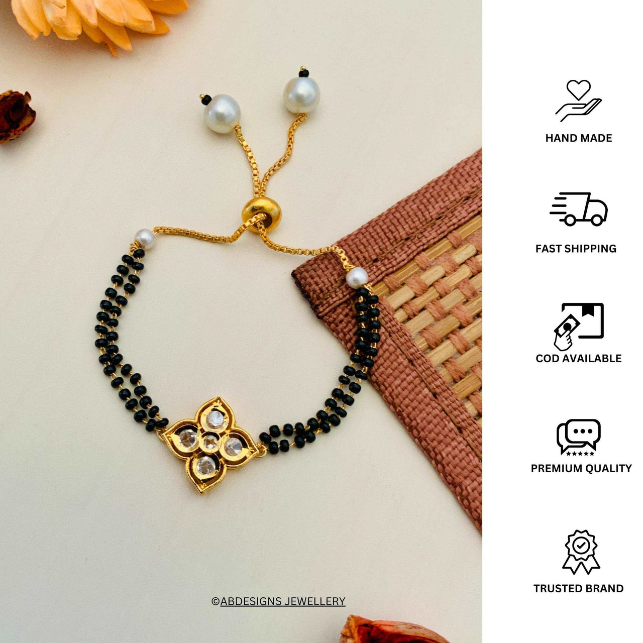 Aesthetic Gold Plated Kundan Mangalsutra Bracelet - Abdesignsjewellery
