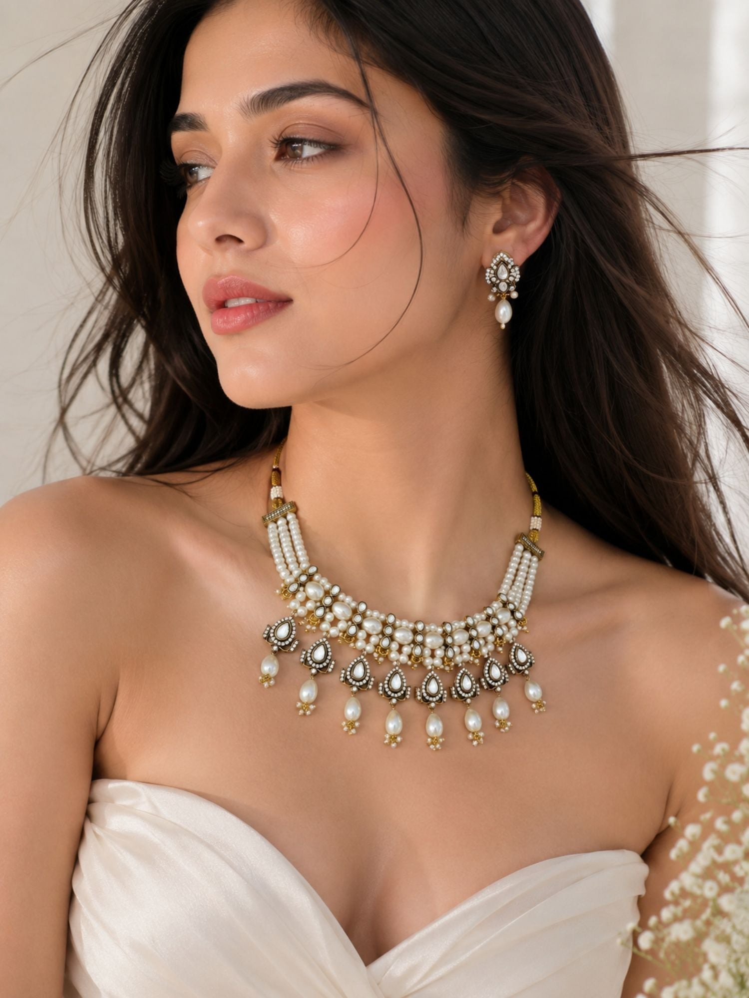 Pearl Kundan Choker Set in Antique Oxidsed Gold – Bridal | Abdesigns