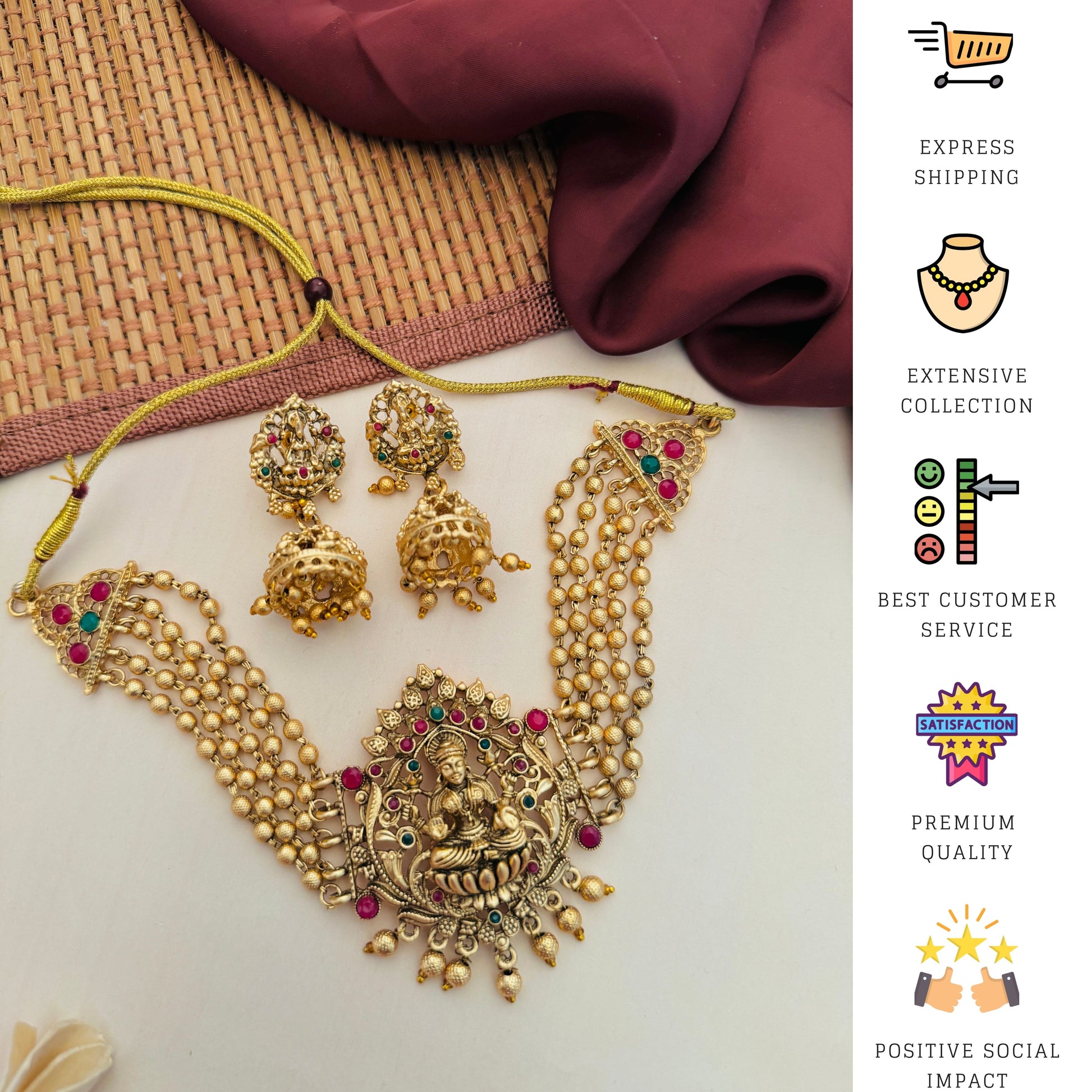 Cultural Antique Gold Plated Temple Matt Finish Necklace Choker Set - necklace by Abdesigns Jewellery