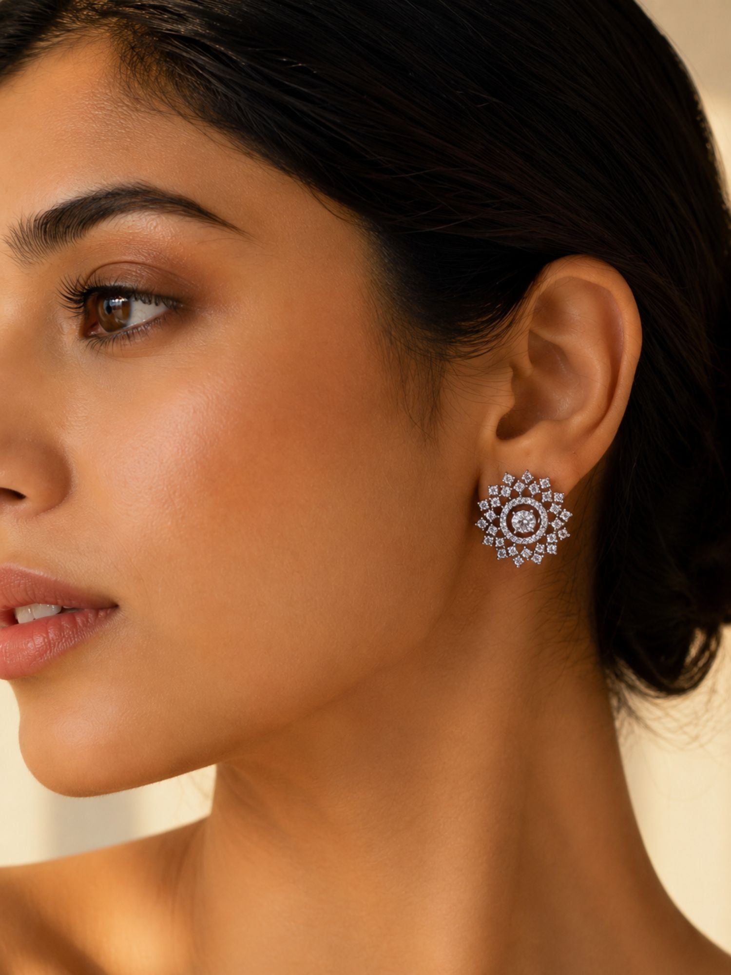 American Diamond Stud Earrings – Dual Finish | Abdesigns