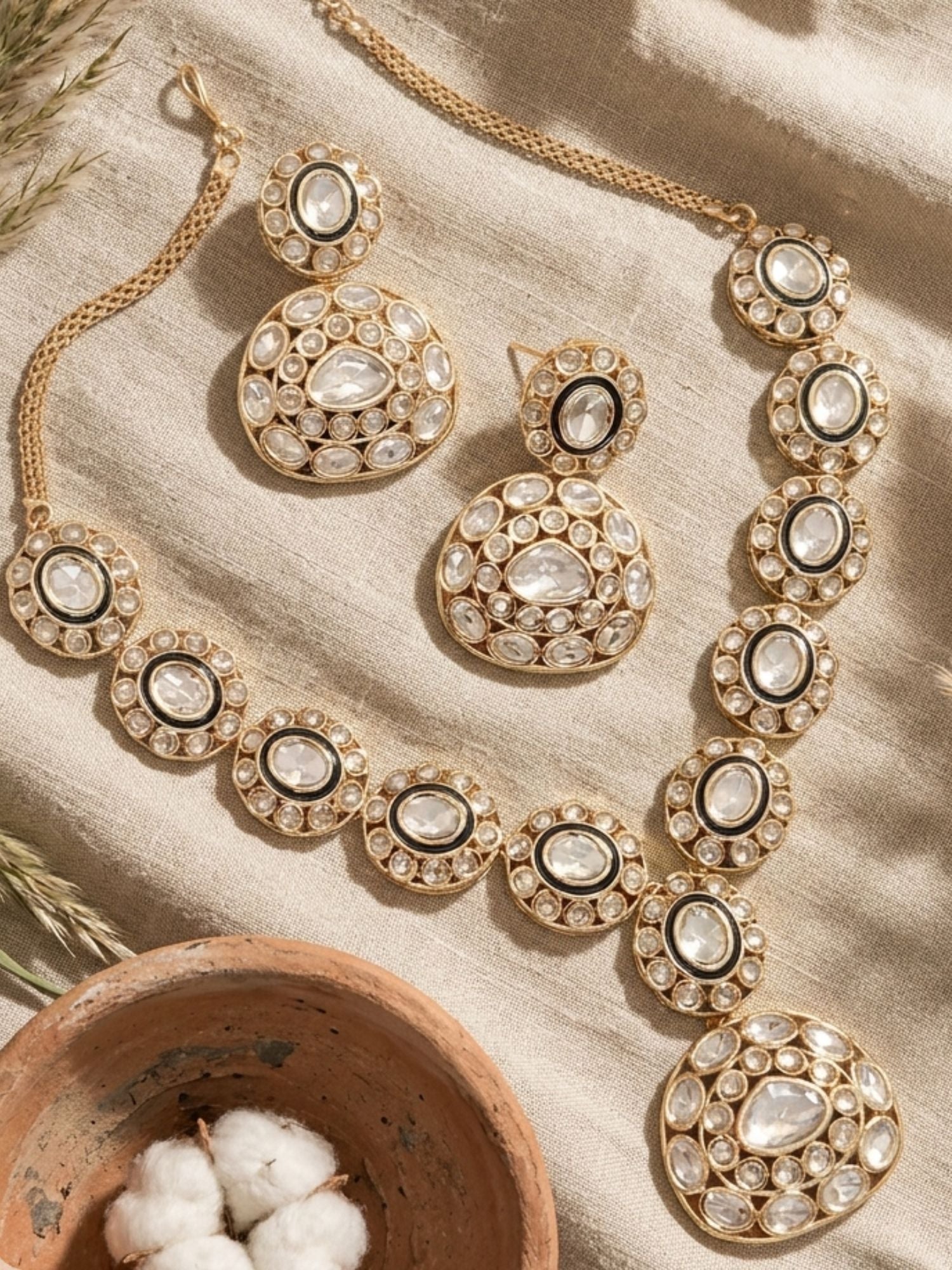 Kundan Polki Necklace Set with Earrings