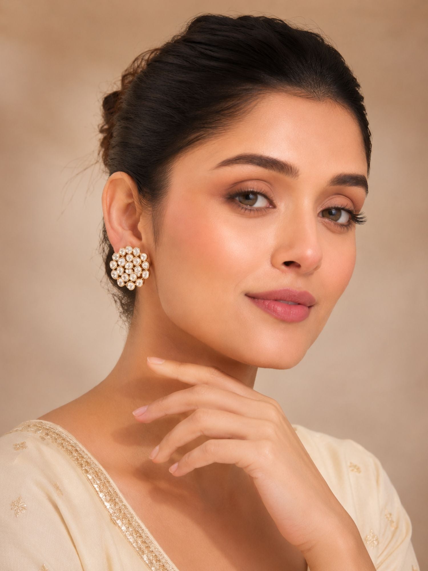 Abdesigns Gold Plated Polki Studs Earring