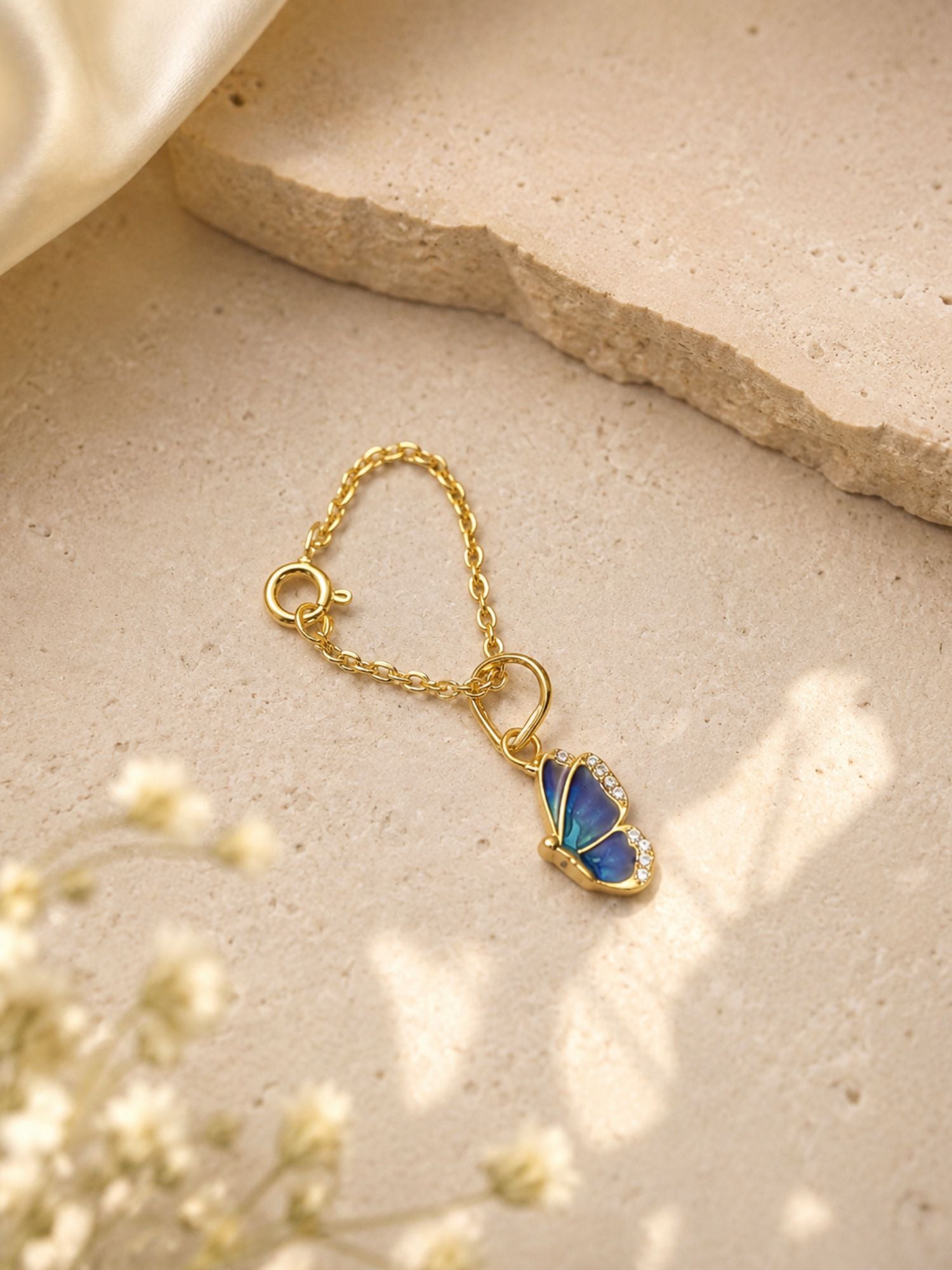 925 Sterling Silver Gold Plated Blue Butterfly Watch Charm