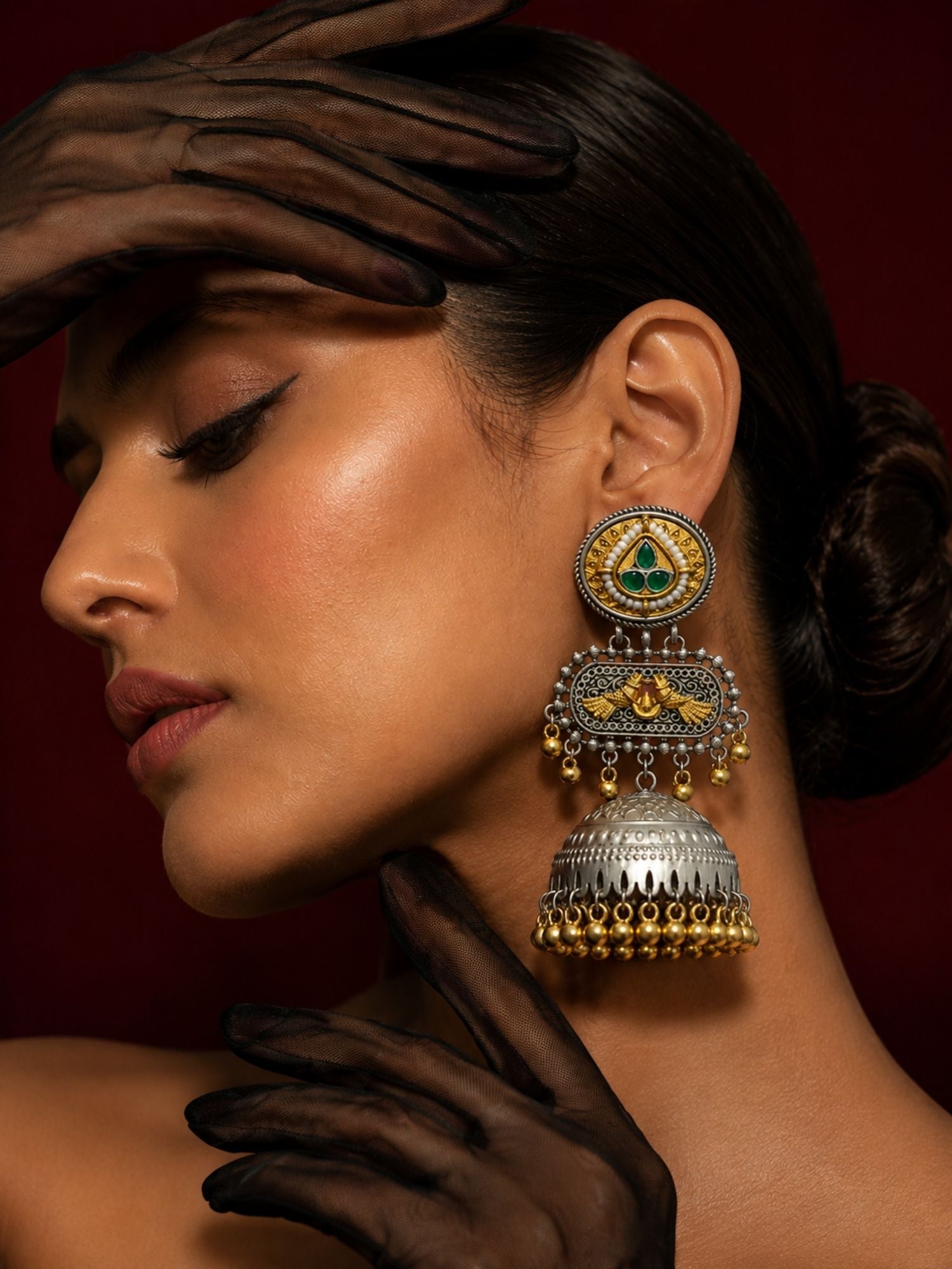 Set of 2 DualTone Multicolor Meenakari German Silver Jhumka Earrings Combo for Women